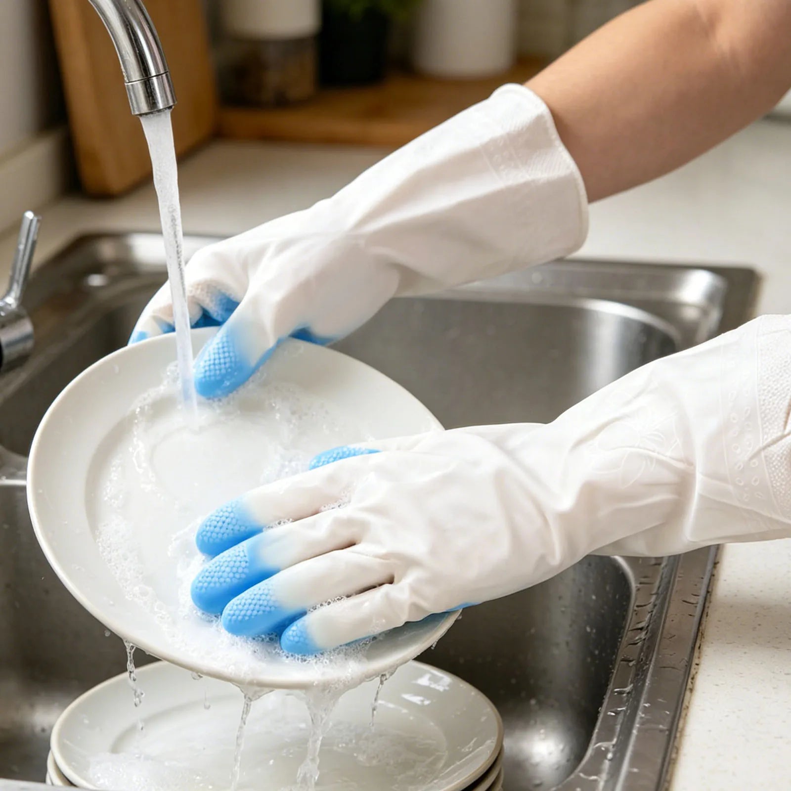 Kitchen Gloves Reusable Household Cleaning Gloves Water Resistant Skin Friendly Kitchen Dishwashing Gloves for Bathroom Cleaning