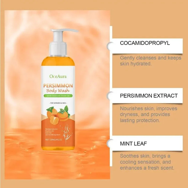 Persimmon Body Wash For Body Odor Control – Cleansing Body Deodorizing Moisturising Body Wash For Eliminating Body Odor 120ml