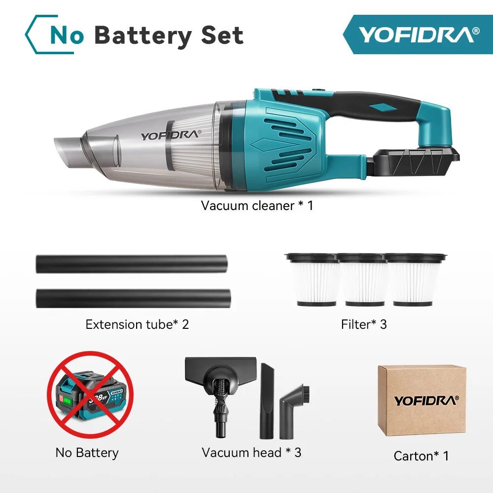 YOFIDRA 1500W 12KPA Electric Vacuum Cleaner 4IN1 Wireless Vacuum Home Car Cleaning Tools with 3pcs Filter For Makita Battery Pin