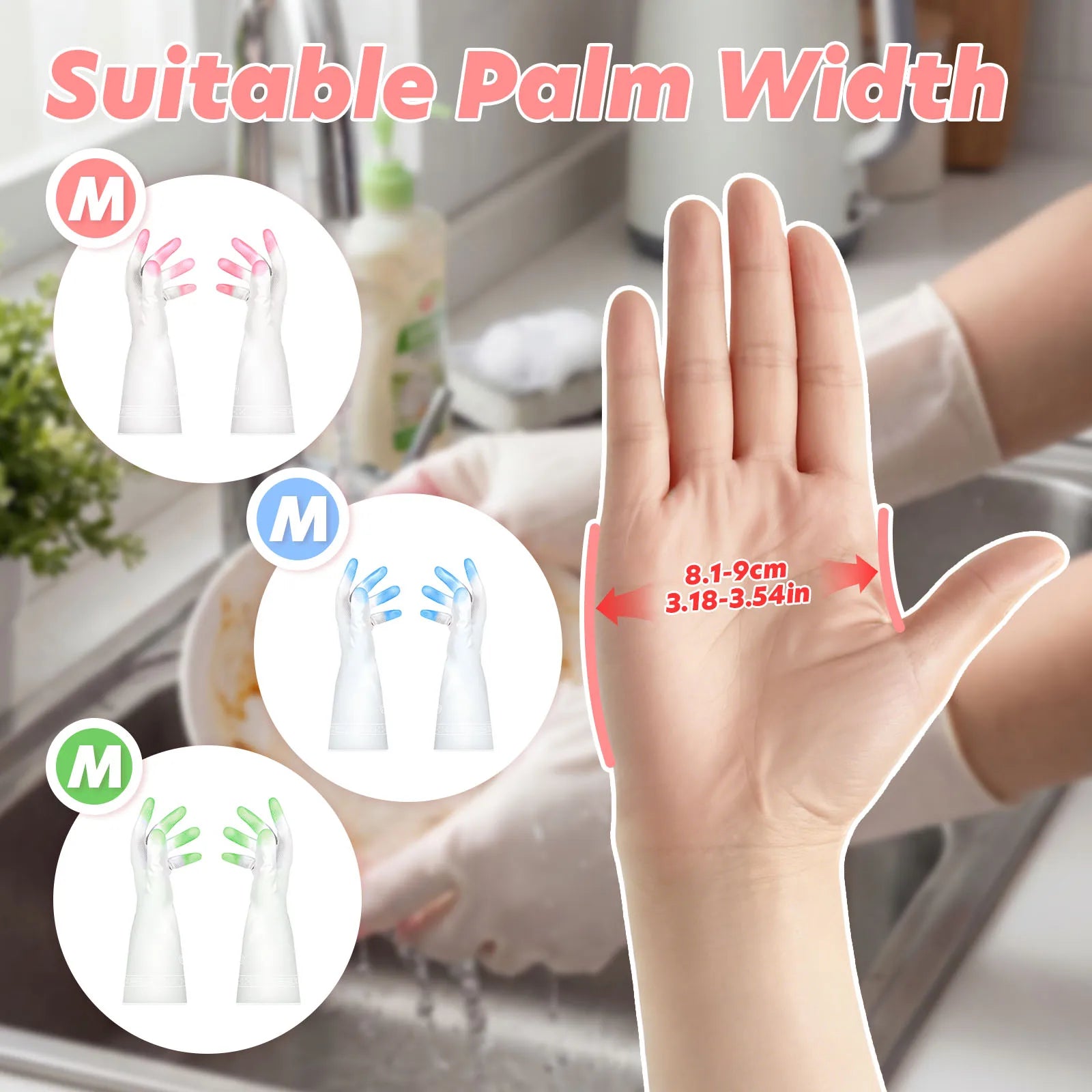 Kitchen Gloves Reusable Household Cleaning Gloves Water Resistant Skin Friendly Kitchen Dishwashing Gloves for Bathroom Cleaning